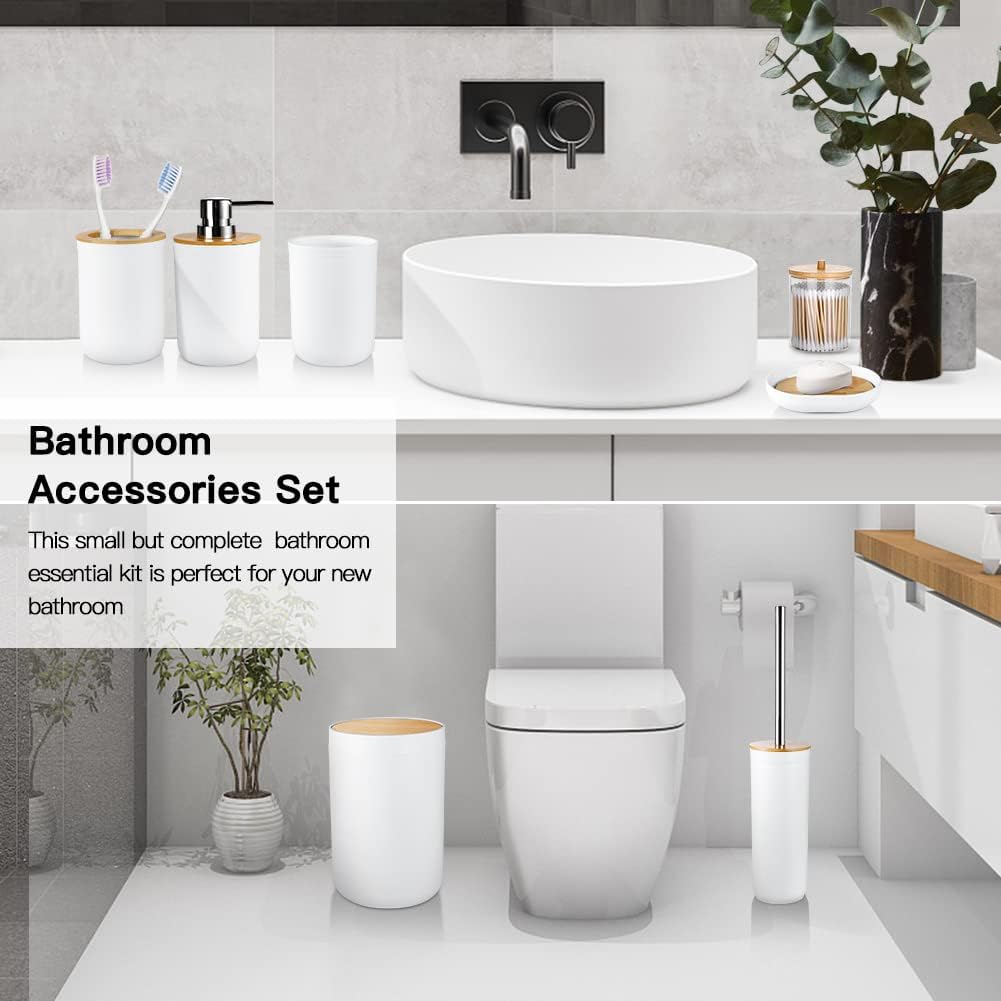 JOTOM 7 Stück Bambus Badezimmer Zubehör Badezimmer Zubehör Set Luxus Modern Bad Set Zahnbürstenhalte