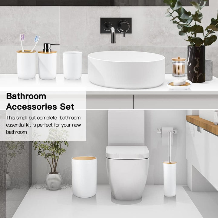 JOTOM 7 Stück Bambus Badezimmer Zubehör Badezimmer Zubehör Set Luxus Modern Bad Set Zahnbürstenhalte