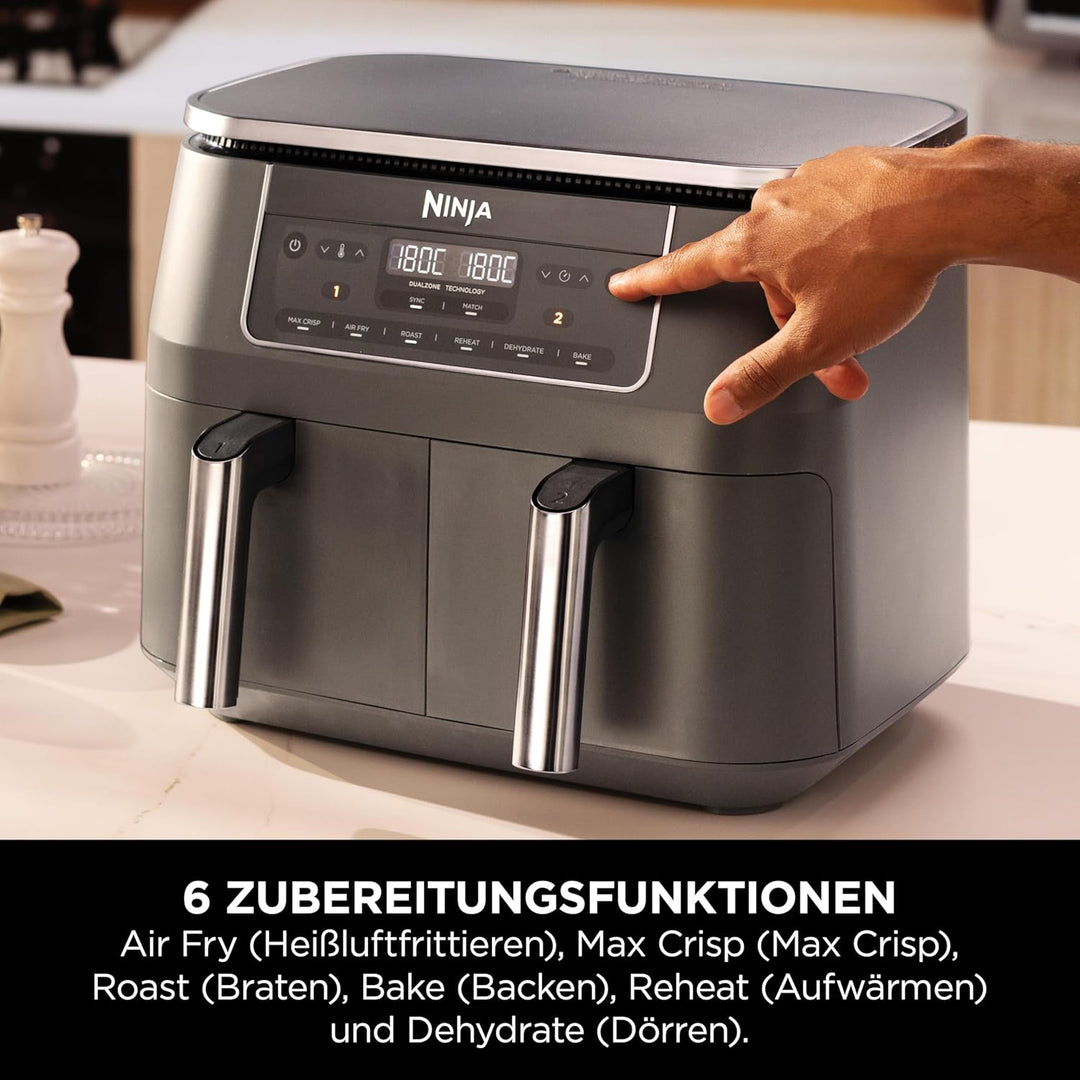 Ninja Dual Zone Digital Air Fryer, 2 Schubladen, 6-in-1, Heissluftfritteuse ohne Öl, 7,6L, Heissluft