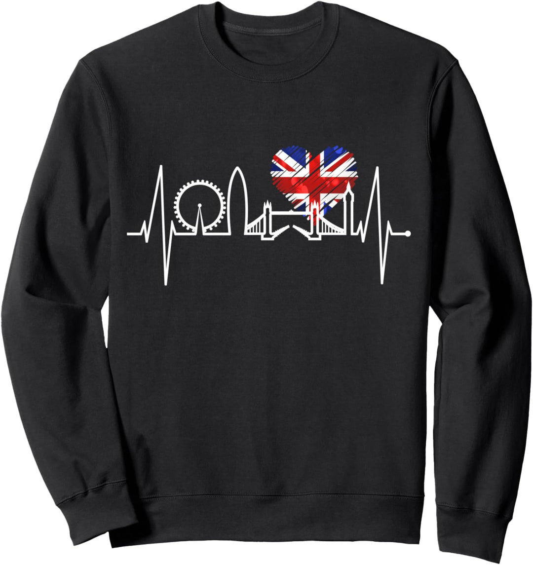 London Skyline Herzschlag UK Flagge London Fans Herz London Sweatshirt
