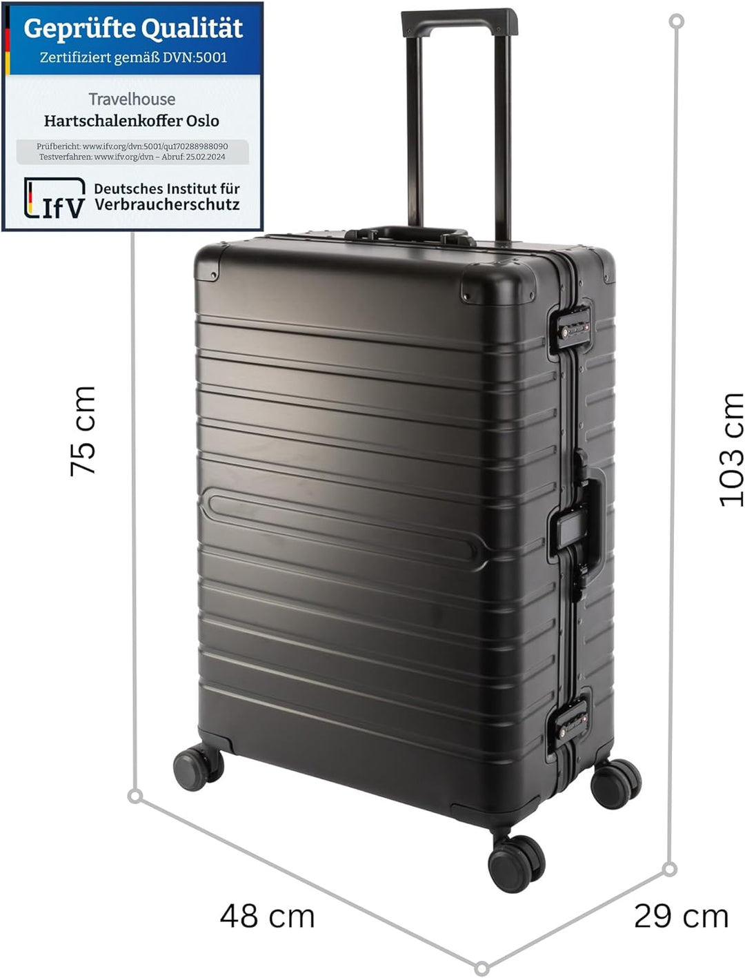 Travelhouse Oslo Alu Reisekoffer Schwarz L-75cm Hartschalenkoffer Reisetrolley Suitecase Trolley 2X