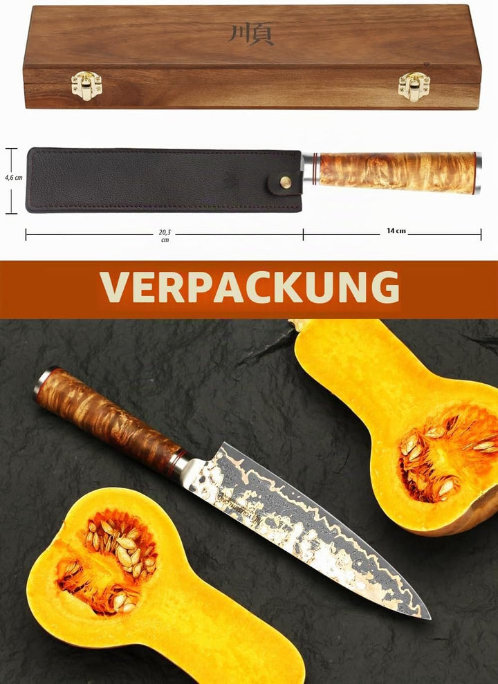 YOUSUNLONG Professionelles Kochmesser - 200mm Klinge Japanischer Handgefertigter Kupfer Damast Stahl