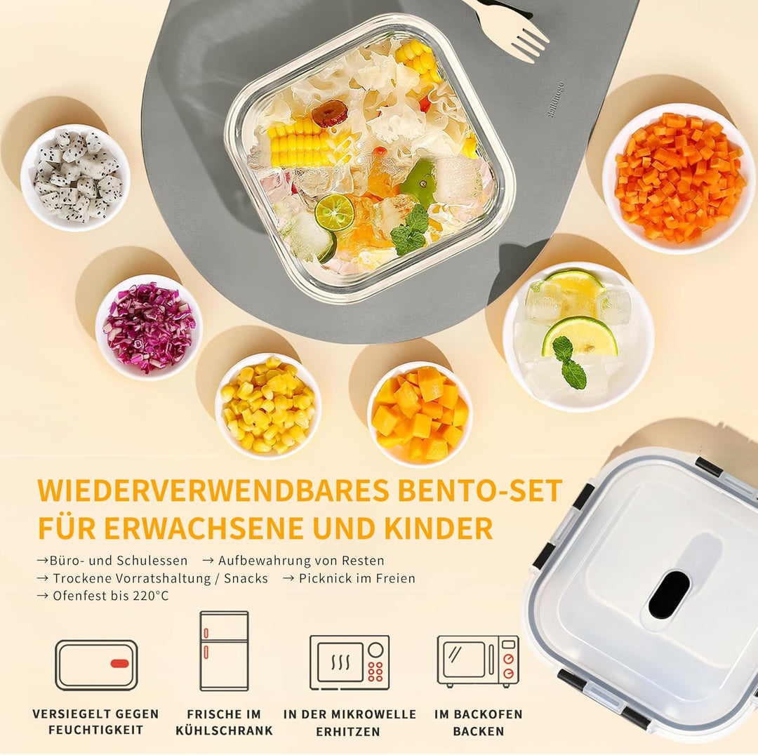 Meal Prep Boxen Glas 2er, Luftdichter Glasbehälter mit Deckel, 520ml Frischhaltedosen Glas mit Decke
