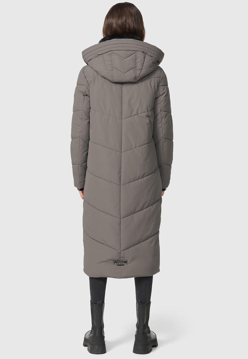 MARIKOO Damen Wintermantel Warmer Steppmantel lang mit Verstellbarer Kapuze und hohem Kragen Nadaree