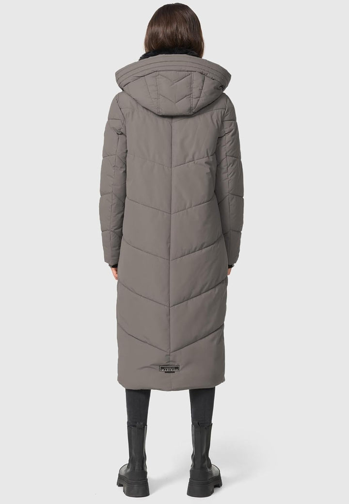MARIKOO Damen Wintermantel Warmer Steppmantel lang mit Verstellbarer Kapuze und hohem Kragen Nadaree