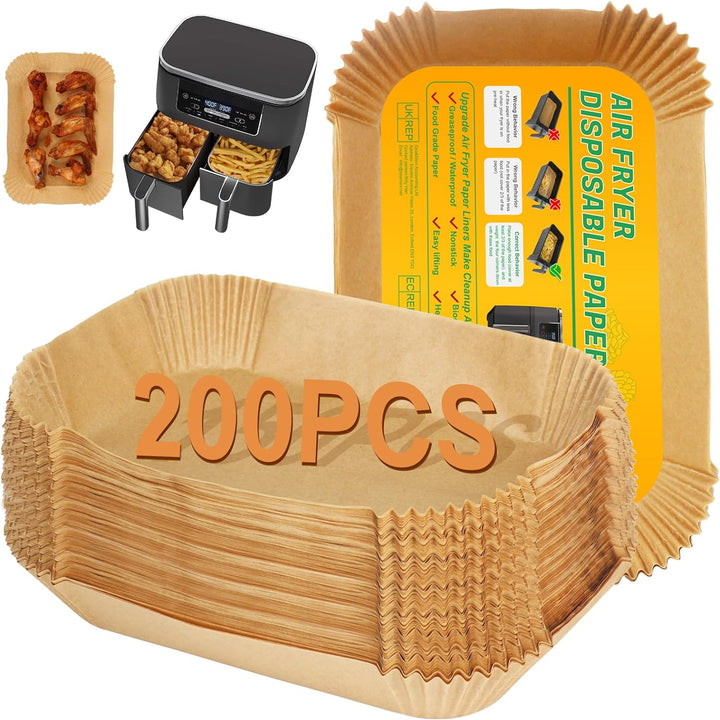BYKITCHEN 200 Stücke Backpapier für Heissluftfritteuse Ninja Double Stack XL 9.5L SL400EU, Airfryer