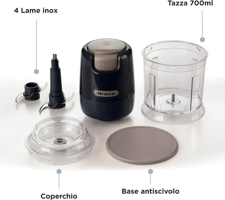 Ariete 437 Zerkleinerer Breakfast, Chopper, 400 W, Fassungsvermögen 700 ml, 4 Klingen aus Edelstahl,