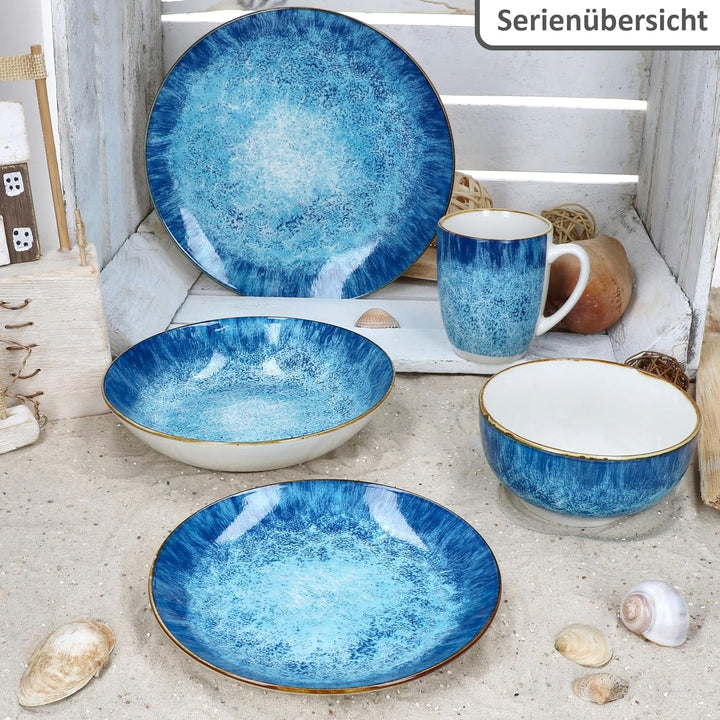 MamboCat Marina 6er Set Suppenteller I 450ml I blaue Porzellan-Teller maritimem Design für 6 Persone