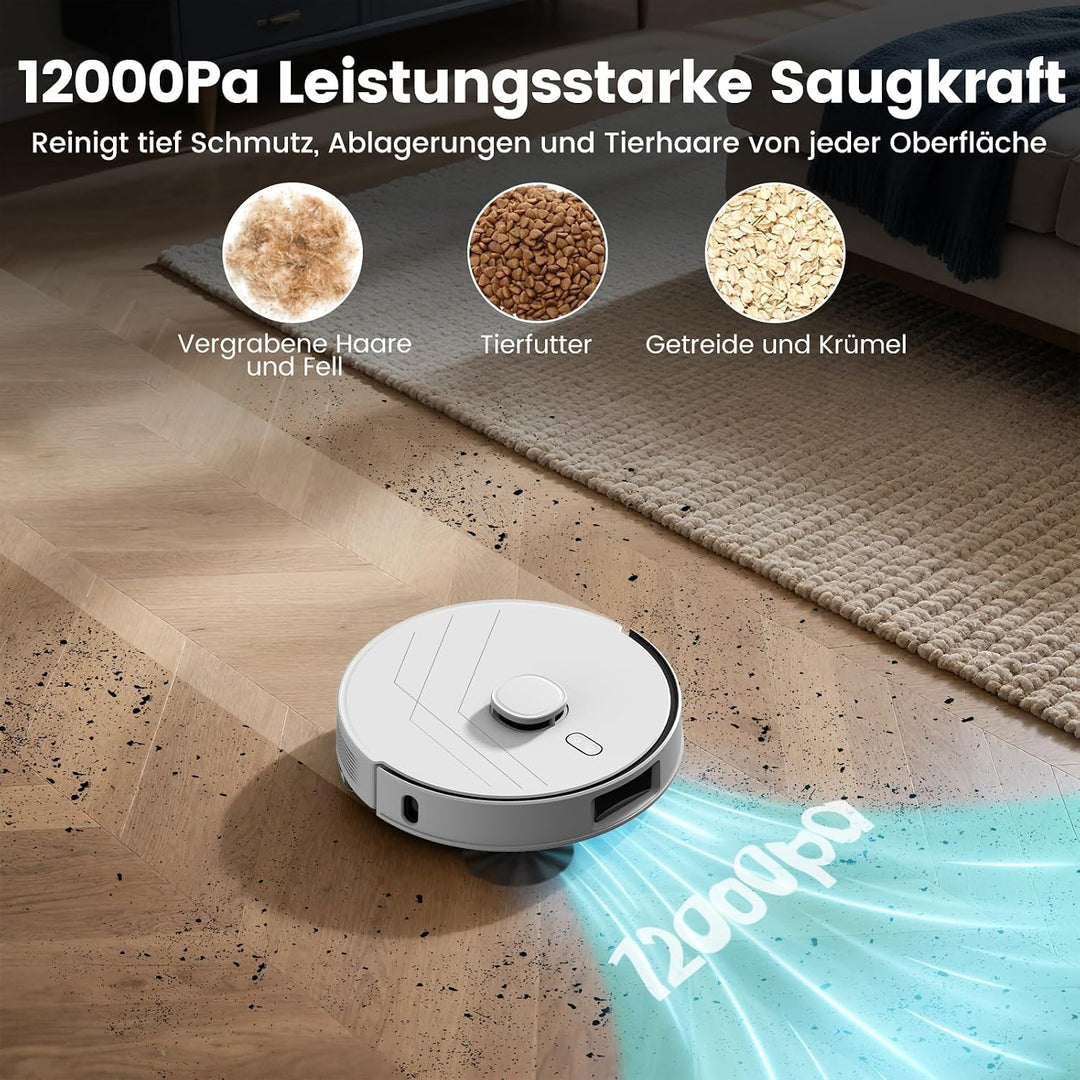 T30+ Saugroboter mit Wischfunktion, Staubsauger Roboter mit Absaugstation 3.5L, 12000Pa Saugkraft, R