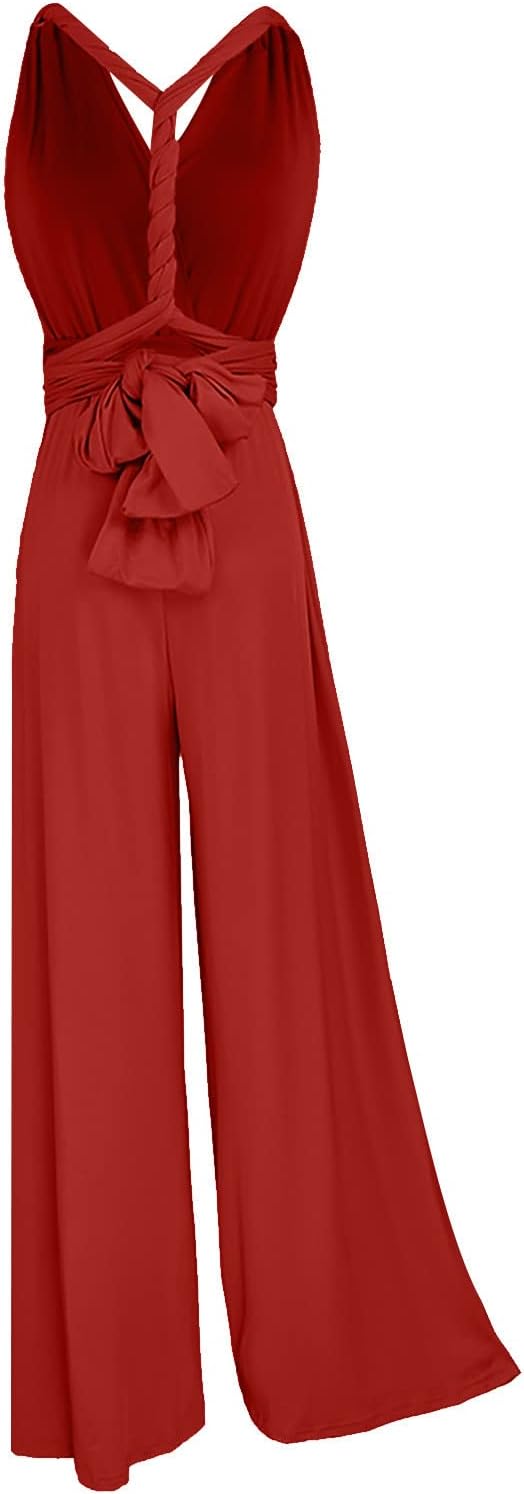 Ansenesna Jumpsuit Damen Sommer Lang Elegant Weites Bein Overall Frauen Rückenfrei V Ausschnitt Einf