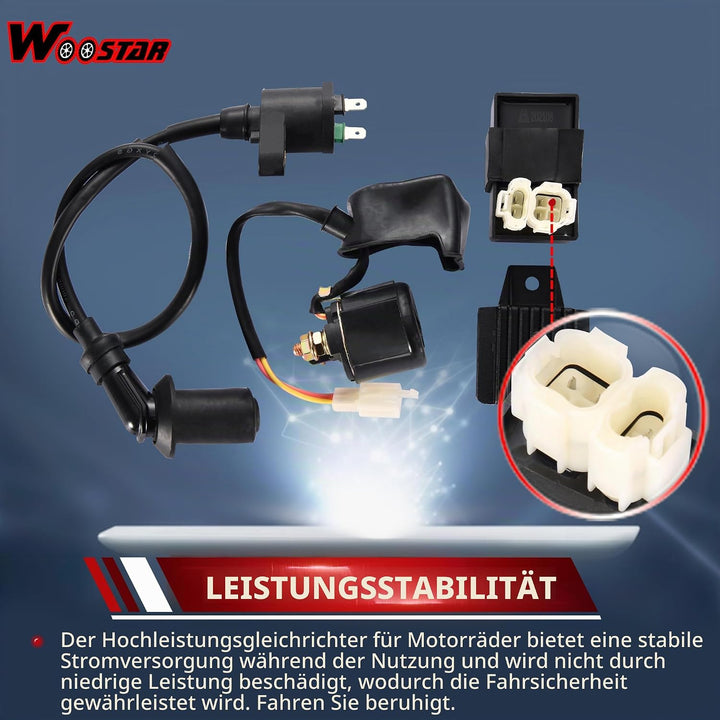 WOOSTAR CDI Box Zündspule Starterrelais Spannungsregler Ersatz für GY6 50ccm 125ccm 150ccm ATV Rolle