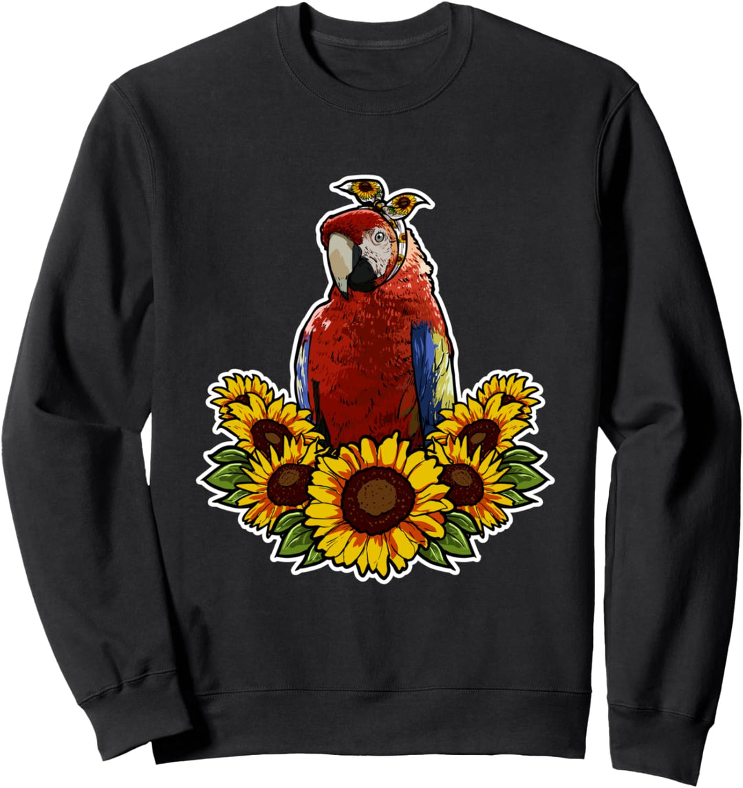 Roter Papagei Geschenk Sonnenblumen Dekor Papagei Sweatshirt