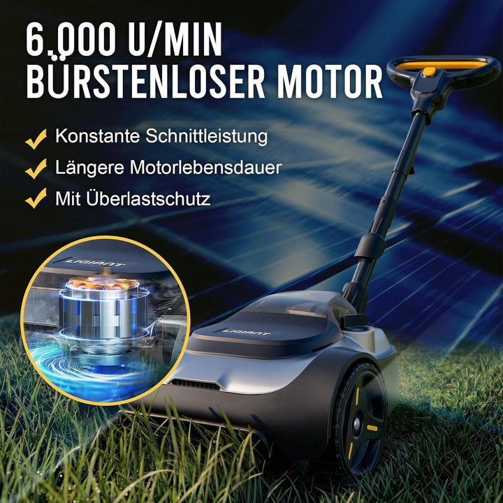 LIGIANT Akku-Rasenmäher 22 cm, kompakter Handrasenmäher mit bürstenlosem Motor, 3-facher Schnitthöhe
