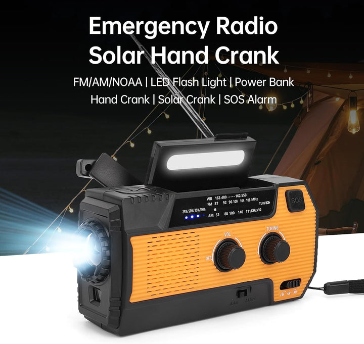 Solar-Radio, AM/FM Notfall-Wetterradio mit Kurbel, mit Dynamo, wiederaufladbares USB-Ladegerät, 4000