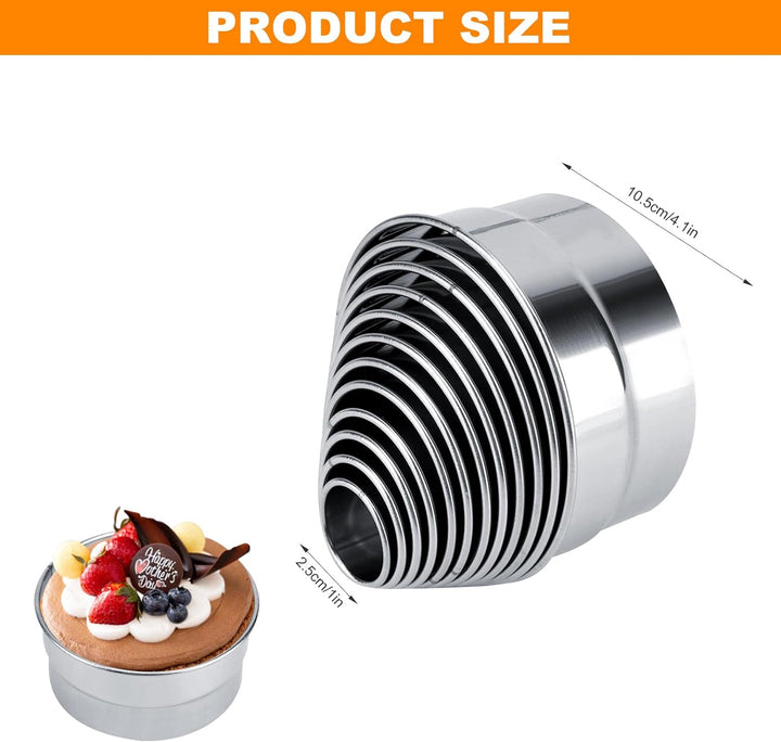 Edelstahl-Ausstecher-Set,plplaaoo 12 Stück/Set Keks-Mousse-Kuchenform, rundes Backwerkzeug, rundes A