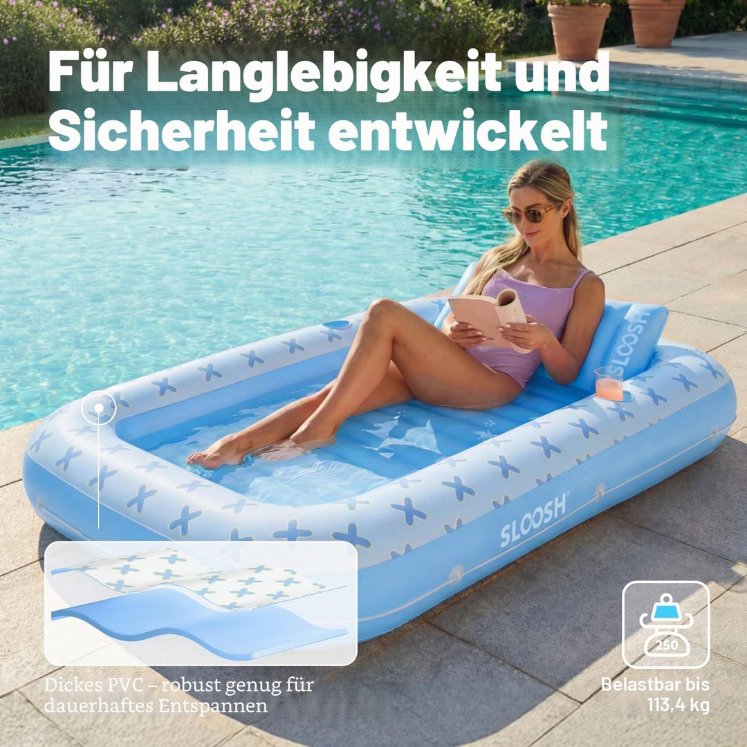 Sloosh aufblasbarer Sonnenpool, Luftmatratzte Pool, Sonnenbad mit abnehmbarem Kissen, persönlicher L
