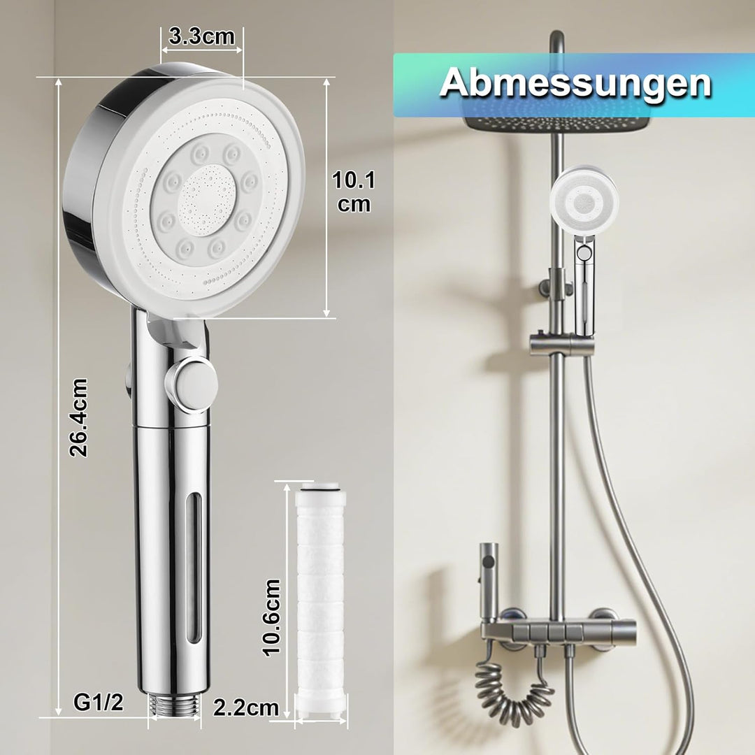 Duschkopf mit 4 PP Filter, Handbrause Wassersparend, Duschkopf Duschbrause mit 5 Strahlarten Hochdru