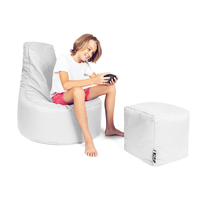 PATCH HOME Gamer Kissen Lounge Kissen Sitzsack Sessel Sitzkissen Bean Bag + Würfel/Hocker mit Reissv
