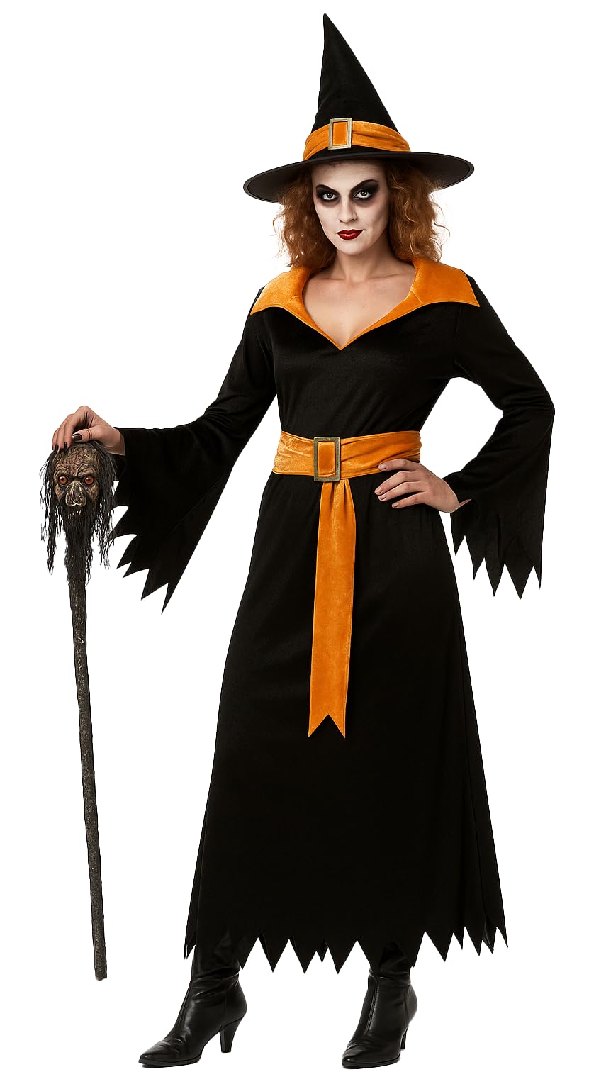 Foxxeo lila schwarzes Hexen Kostüm mit Hexenhut für Damen - Grösse M-XXXXL - Fasching Karneval Hallo