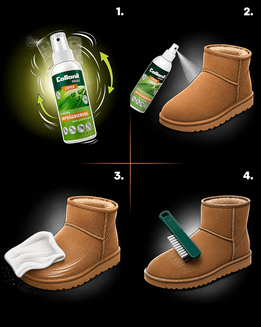 Collonil Wildleder Imprägnier Set mit Bürste für Nubuk, Velour, Rauleder