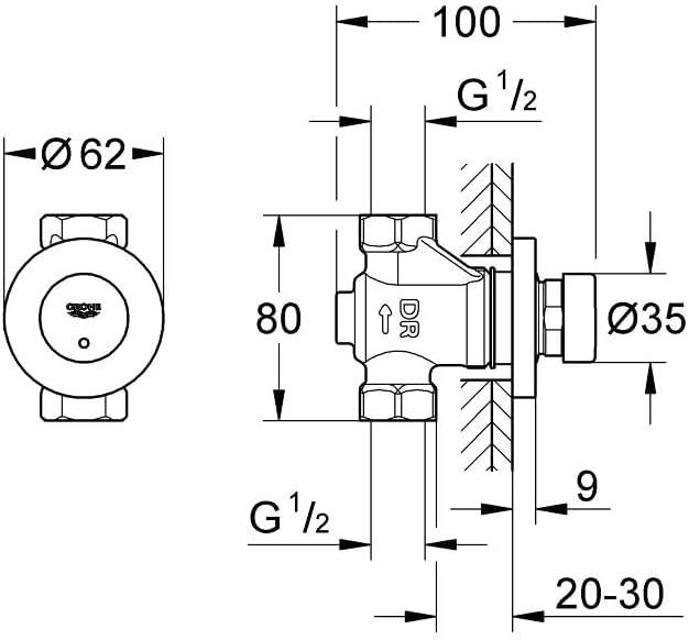 GROHE Euroeco CS Selbstschluss Durchgangsventil 36268000, Silber, Durchgangsventil