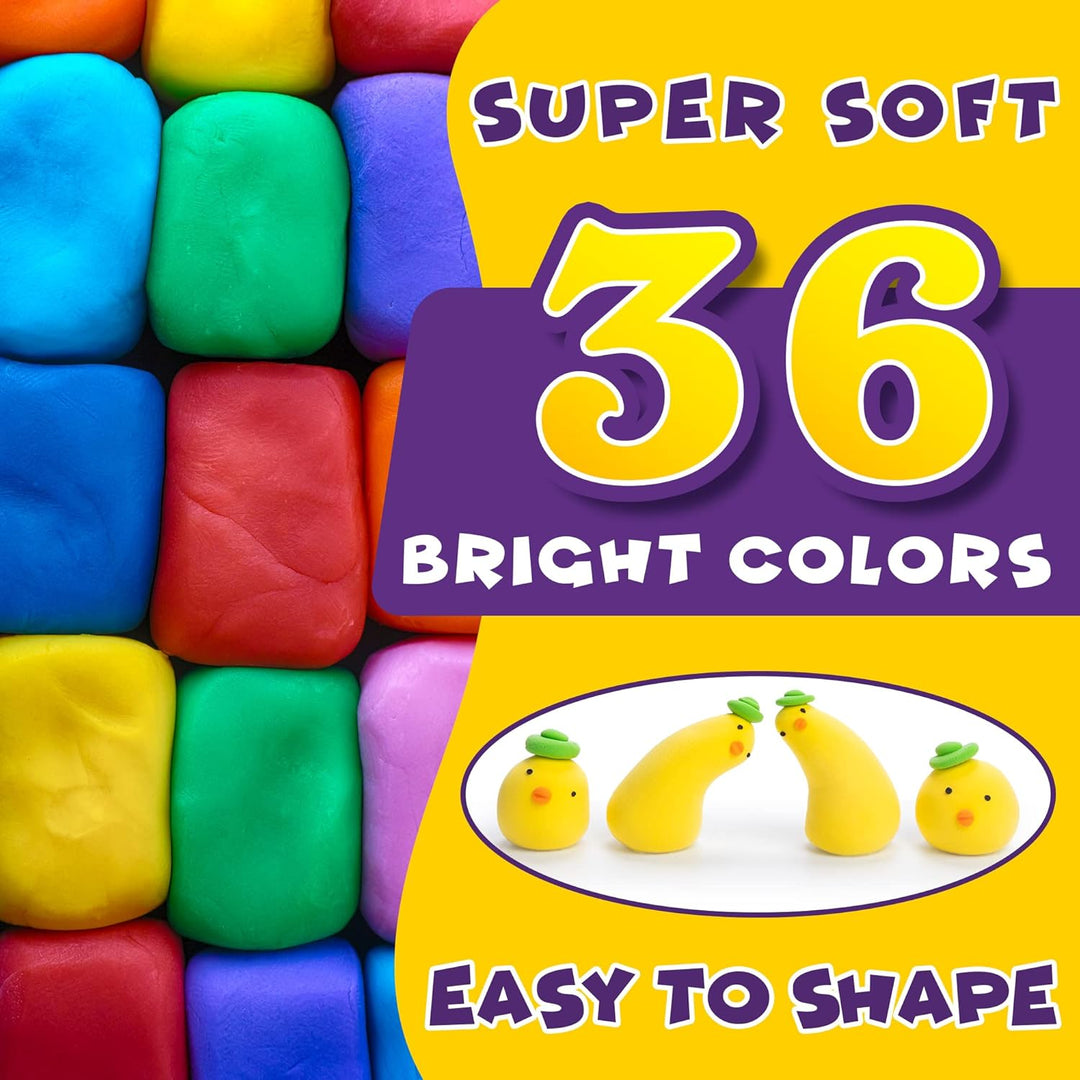 SUNCLAY Modelliermasse Lufttrocknend - 36 Farben Knete Set mit 80 Seiten Anleitungsbuch 8 Stück Knet