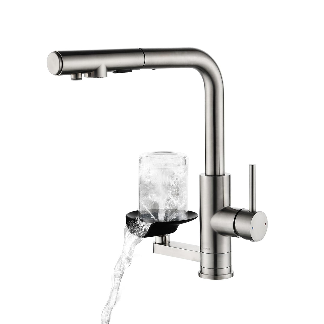 3-Wege Küchenarmatur LakeBayMZC Wasserfilter Glasspüler Ausziehbar Dual-Auslauf,küchenarmatur wasser