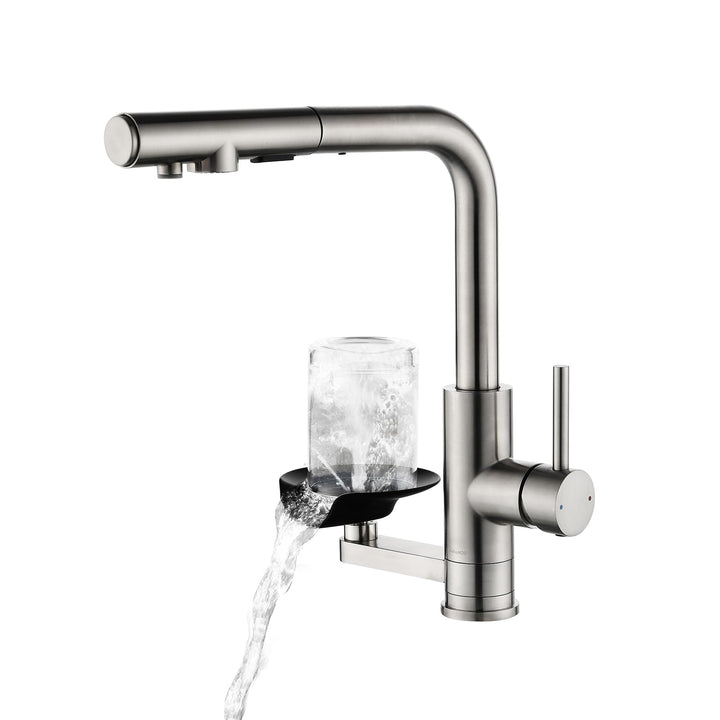 3-Wege Küchenarmatur LakeBayMZC Wasserfilter Glasspüler Ausziehbar Dual-Auslauf,küchenarmatur wasser