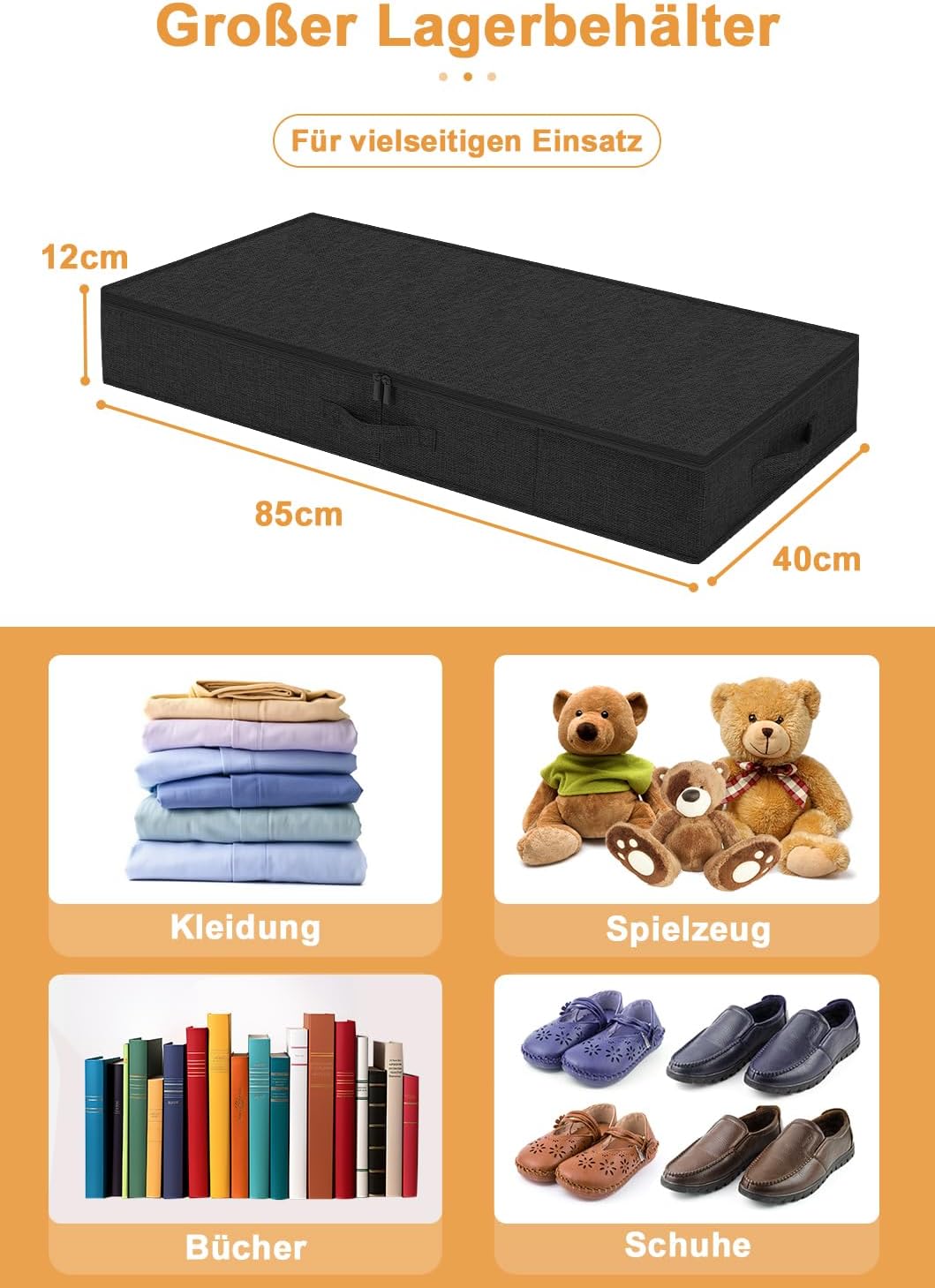 Huquter Unterbettkommode 2 Stück, Faltbare Stoff-unterbett Aufbewahrung, Doppelreissverschluss & 3 V