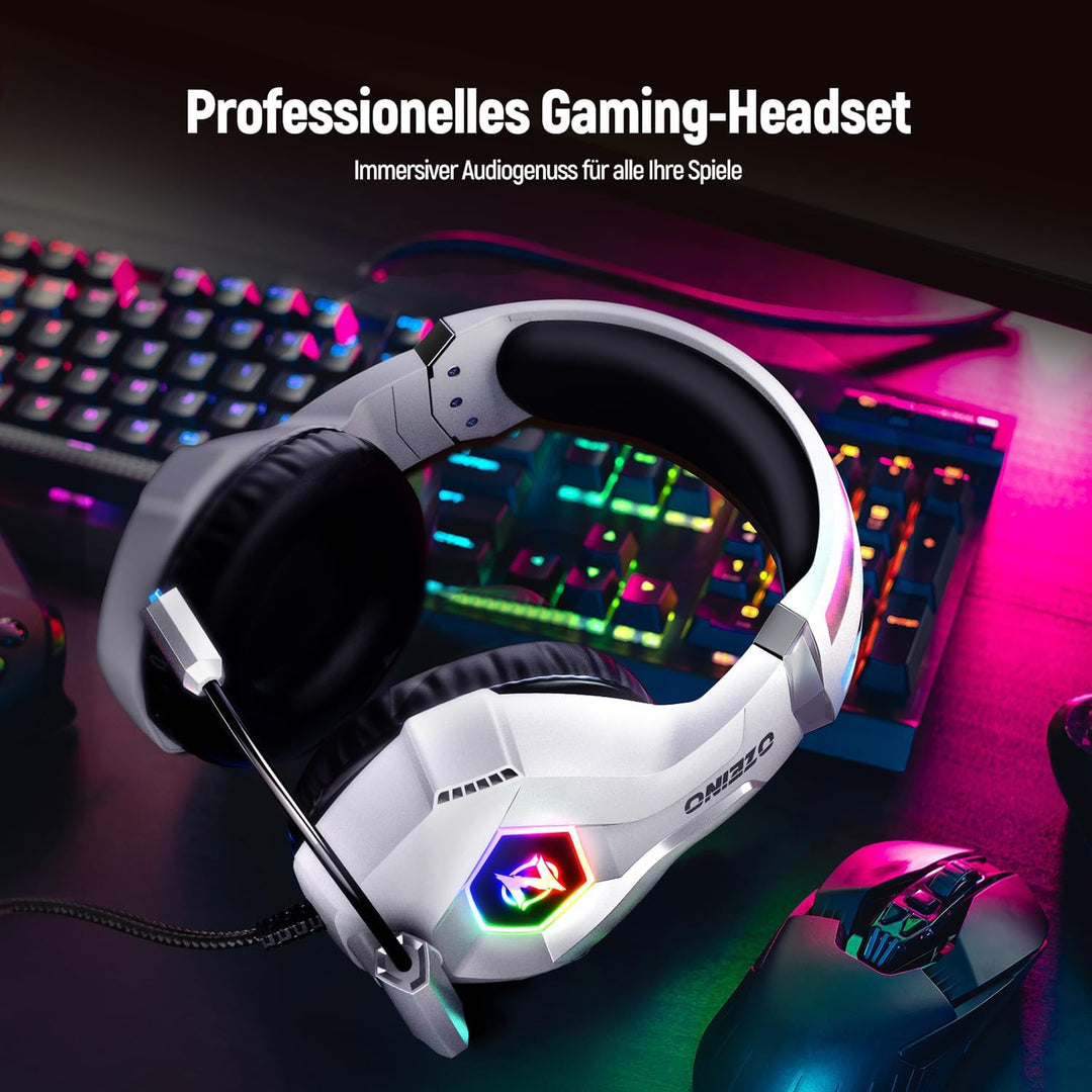 Ozeino Gaming Headset für Ps4/Ps5/Pc/Xbox 360 with 3D Surround Sound Headset mit Mikrofon Kopfhörer