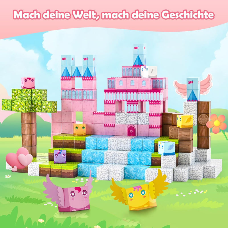 PINKCAT Magnetische Bausteine - Rosa Schloss Magnete Bausteine Spielset, Magnetischer Spielzeugbaust