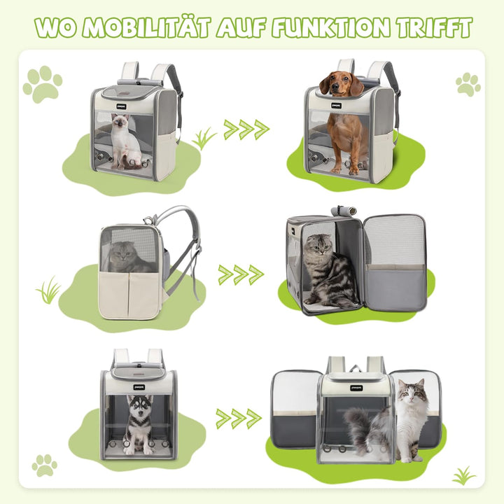 ALLSOPETS Katzenrucksack grosse Katzen, Faltbarer Hunde- und Katzen Rucksack, Atmungsaktive Tragetas
