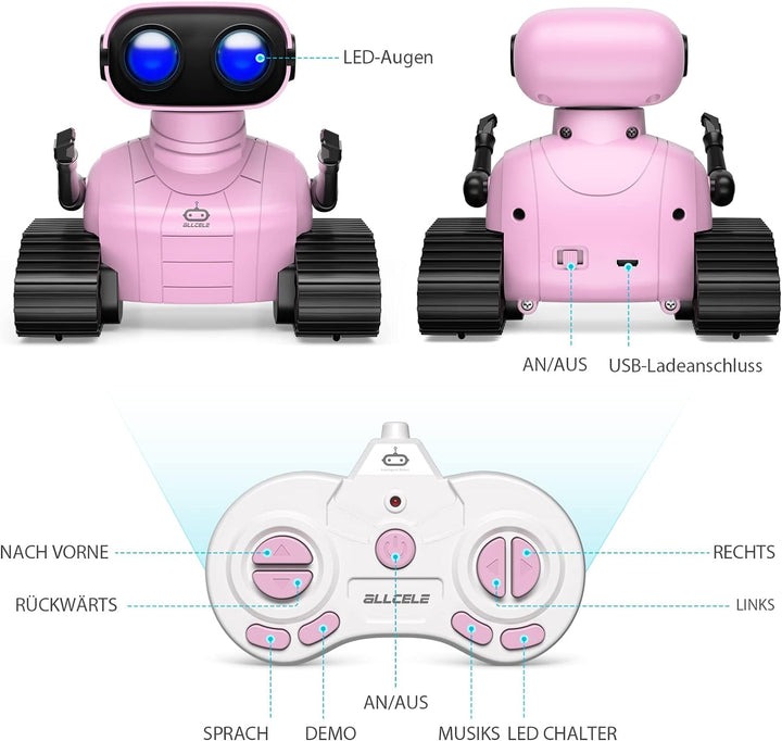 ALLCELE Roboter Kinder Spielzeug, Wiederaufladbares Ferngesteuertes Roboter Spielzeug mit LED-Augen