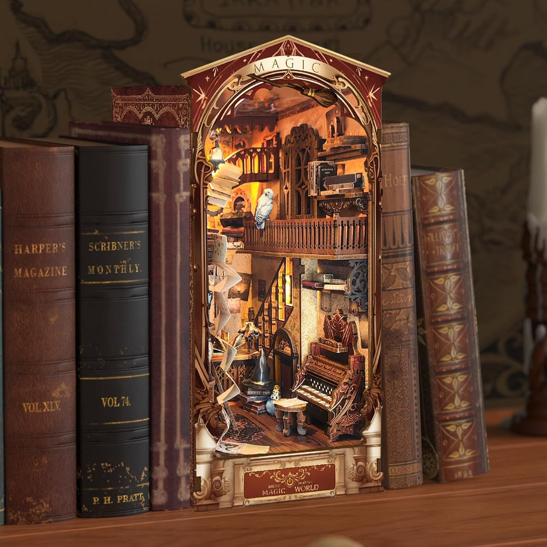 RONSTONE DIY Magische Welt Book Nook Kit, DIY Puppenhäuser Miniatur Haus Kit mit Staubschutzhülle un