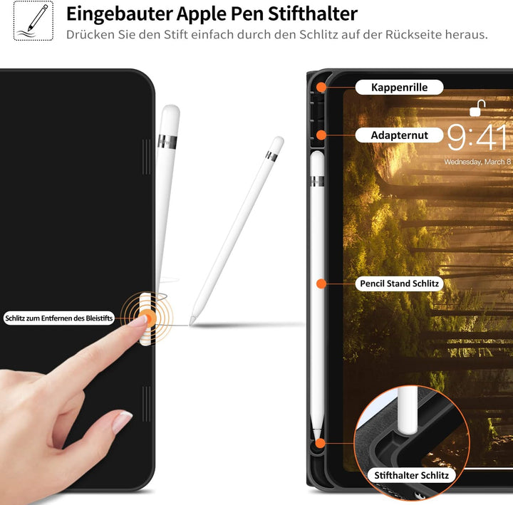 HOLIMET Hülle für iPad 10 Generation 2022 mit Stifthalter, iPad 10 Gen 2022 PU Leder Case TPU Rückse