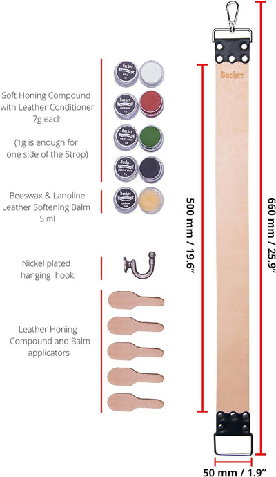BACHER Premium Leder Streichriemen zum Schärfen von Rasiermesser Set mit Polierpaste für Abziehrieme