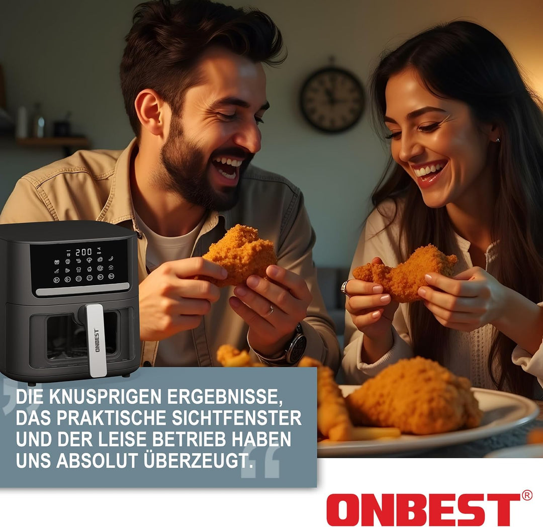 ONBEST Heissluftfritteuse mit grossem Sichtfenster & 12 Kochprogrammen – XL Airfryer mit 6,5 Liter,1
