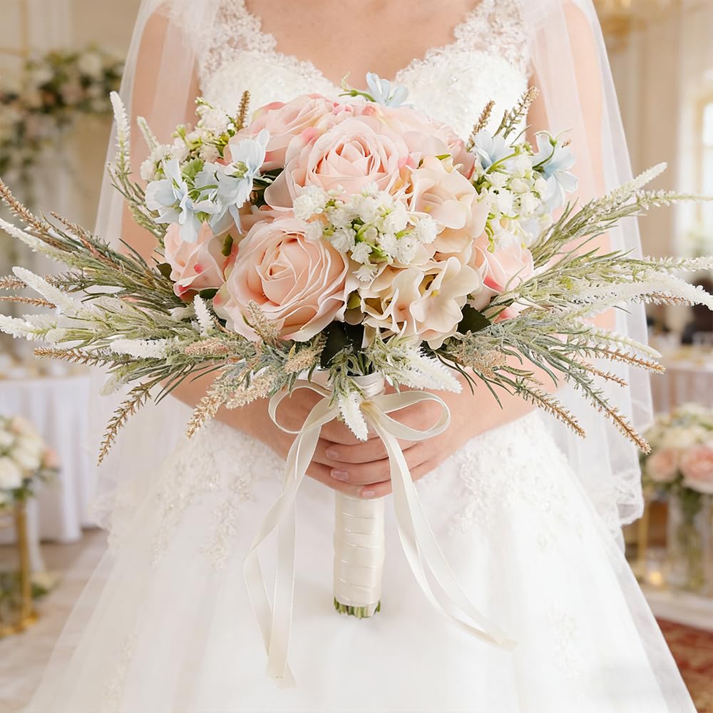 LESING Brautsträusse, künstliche Rosen, handgefertigt, romantisch, für Braut, Brautjungfer, Blumenst