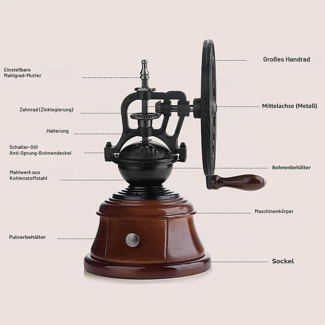 Handkurbel Kaffeemühle aus Holz Vintage manuelle Mühle mit Walzenmahlwerk für frisch gemahlenen Kaff