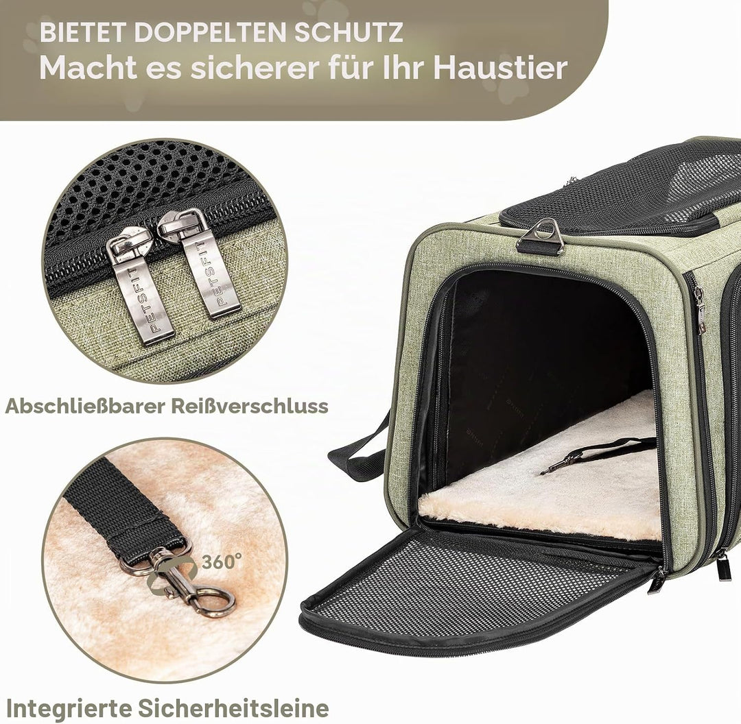 Petsfit Katzentragetasche, von Fluggesellschaften zugelassen, erweiterbare Haustier-Tragetasche, zwe