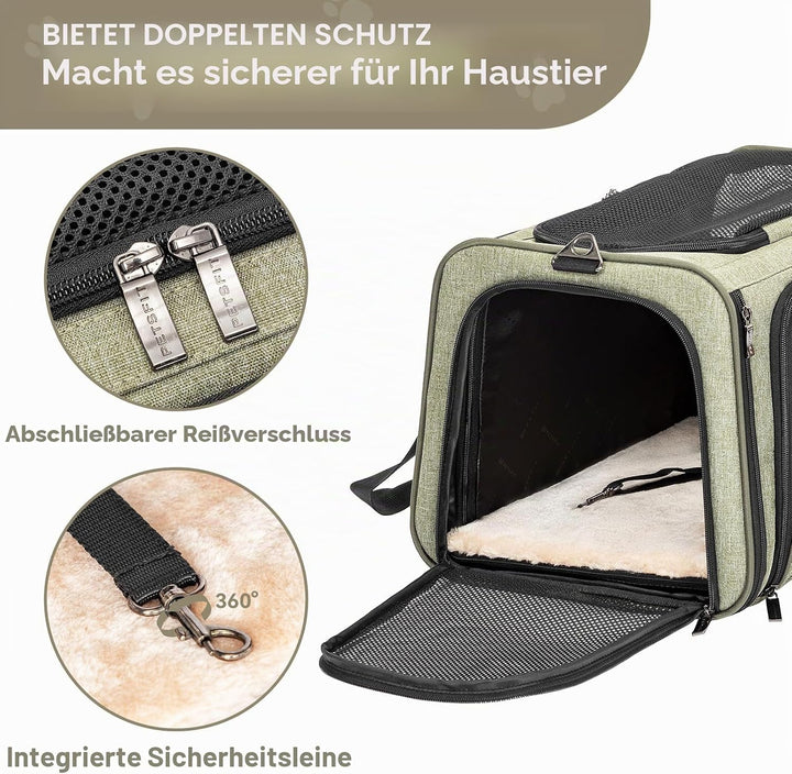 Petsfit Katzentragetasche, von Fluggesellschaften zugelassen, erweiterbare Haustier-Tragetasche, zwe