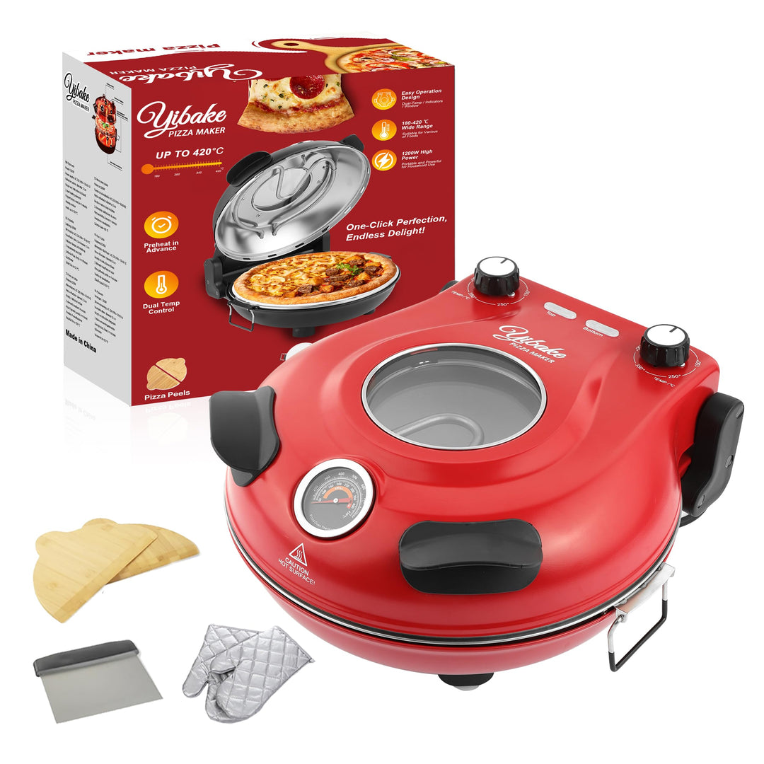 YIBAKE Pizzaofen Elektrisch, 1200W Pizzaofen in 4-Min-Pizza, 31cm Feuerfeste Pizzastein, 420℃ Pizzab