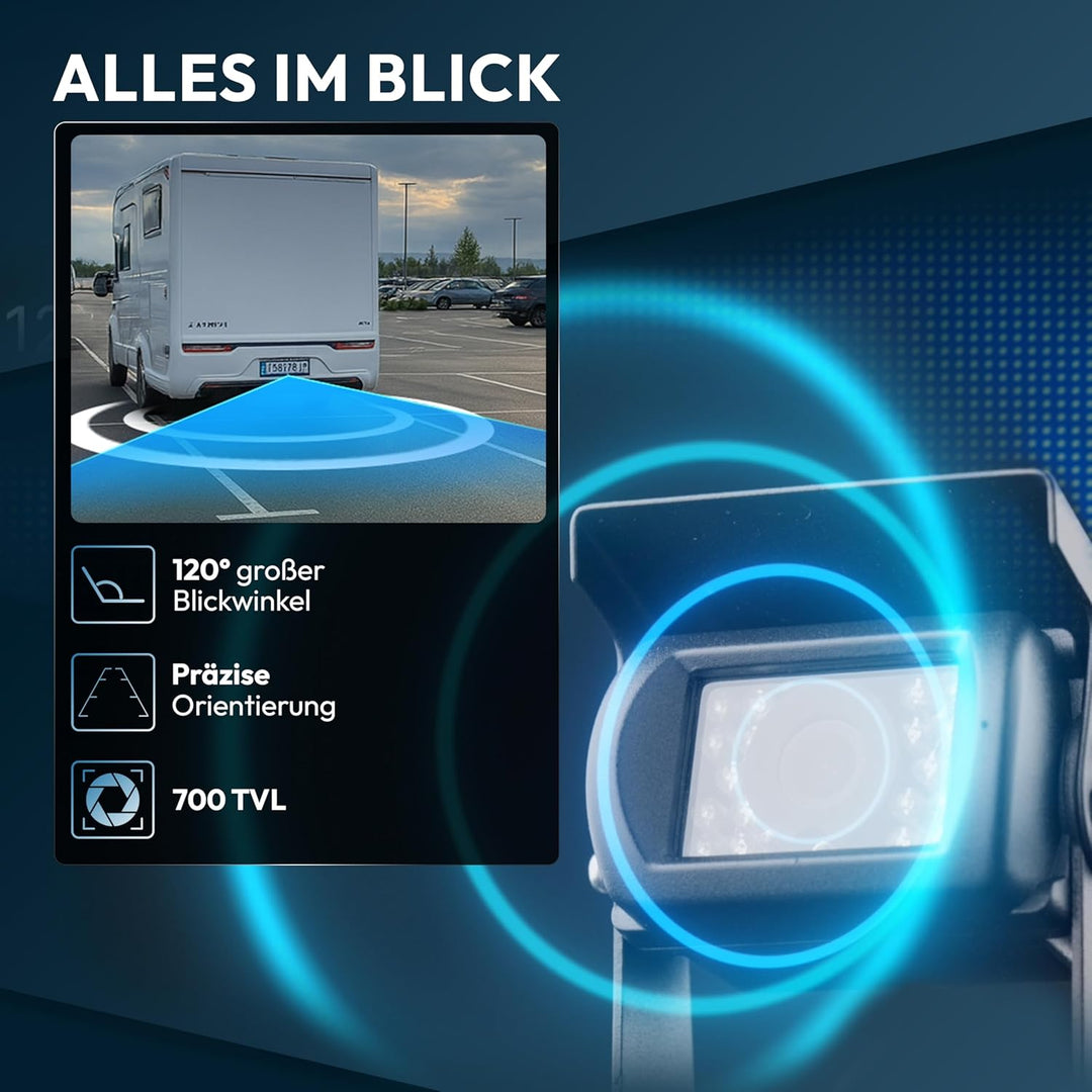 VSG24 Rückfahrkamera 7" Camper-Set inkl. Kamera, Monitor, Kabel - Wasserdicht Nachtsicht 12V-24V Ein