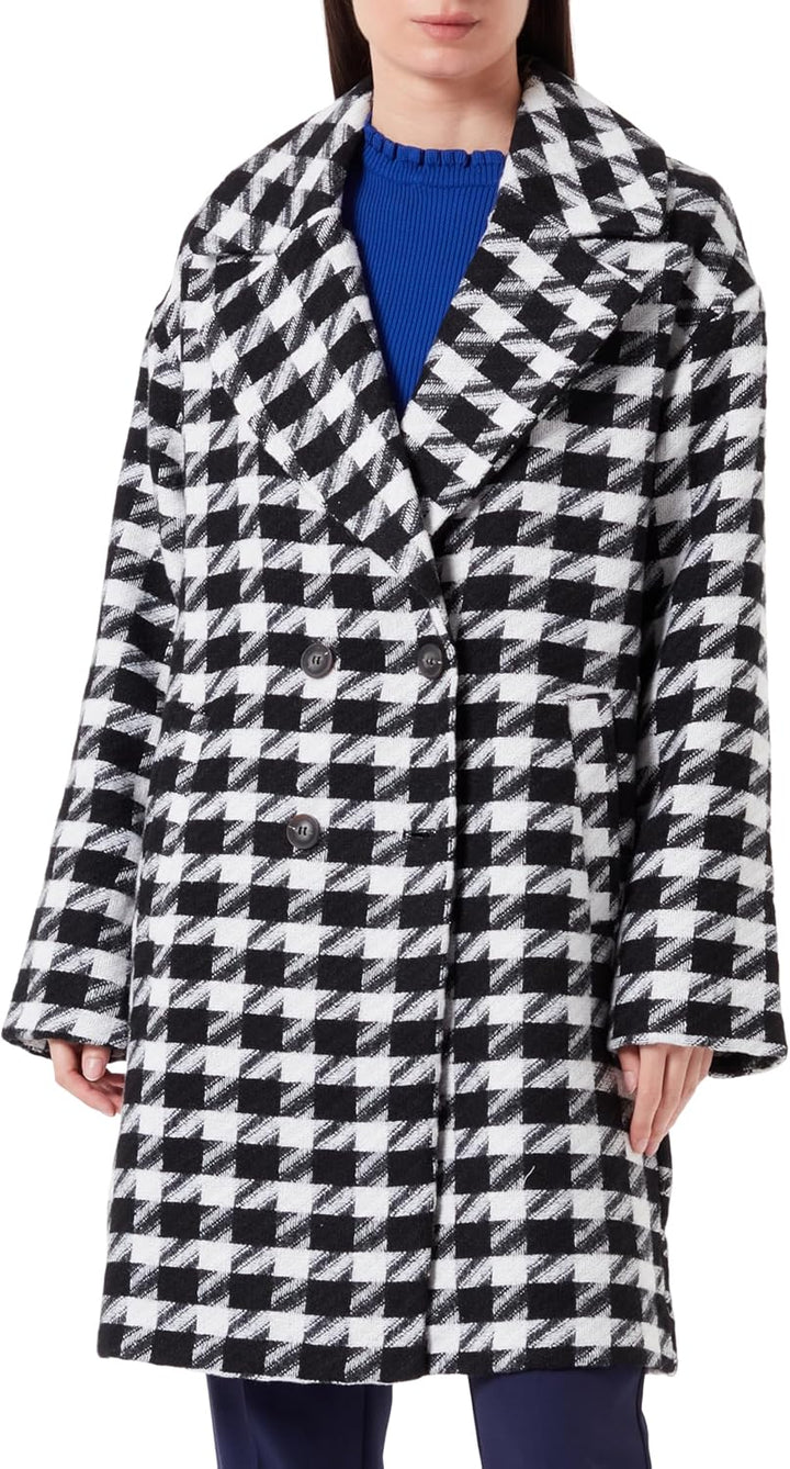 Vila Damen Vilunes L/S New Coat/Pb Kurzmantel 36 Black/Detail:white Houndstooth, 36 Black/Detail:whi