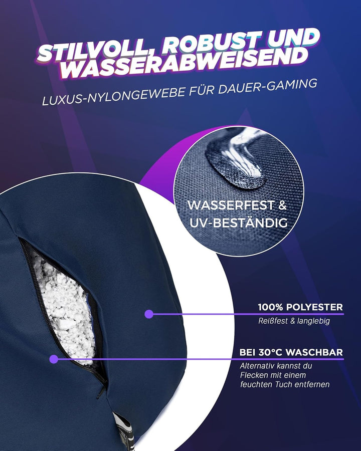 PATCH HOME Gamer Kissen & Lounge Sitzsack – befüllbar mit Reissverschluss, gefüllt mit Styropor, gee