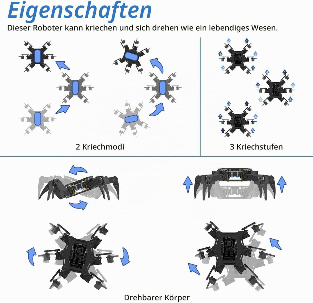 FREENOVE Hexapod Robot Kit with Remote (Compatible with Arduino IDE), App Remote Control, Walking Cr
