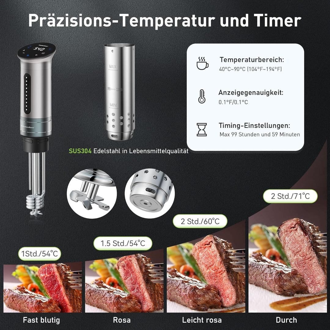 KitchenBoss Sous Vide Stick Garer：WiFi Sous Vide Stick 1100W Präzisionskocher Zirkulation 40℃-90℃ Te