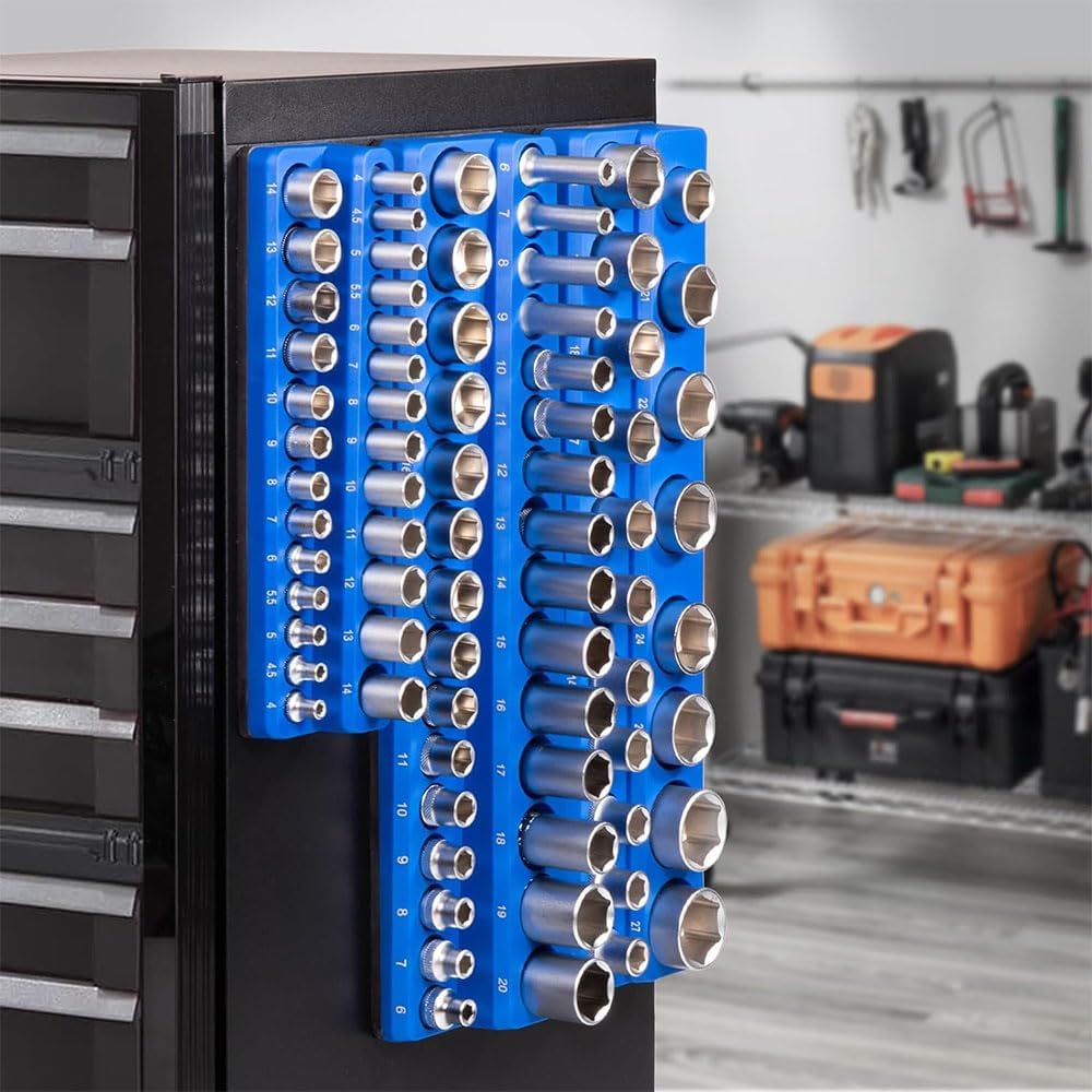 Magnetischer Steckschlüssel-Organizer mit 75 Schlitzen, 3 Stück Metrischer Steckschlüsselhalter-Set