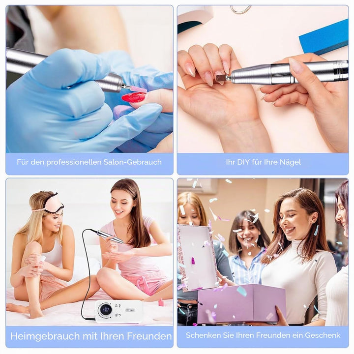 Elektrische Nagelfeile/Nagelfräser 45000 U/min [LCD+12 Köpfe] – Leise aufladbare Nagelmaschine mit 1