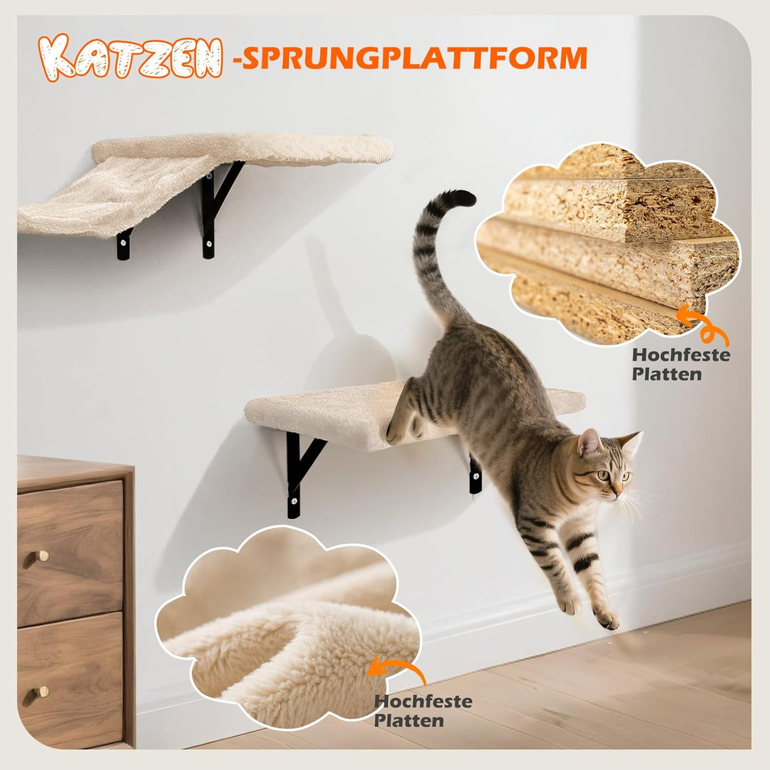 Kletterwand Katzen, 10-Teilig Katze Wandelemente, Stabiler Katzen Kletterwand aus Spanplattenmateria